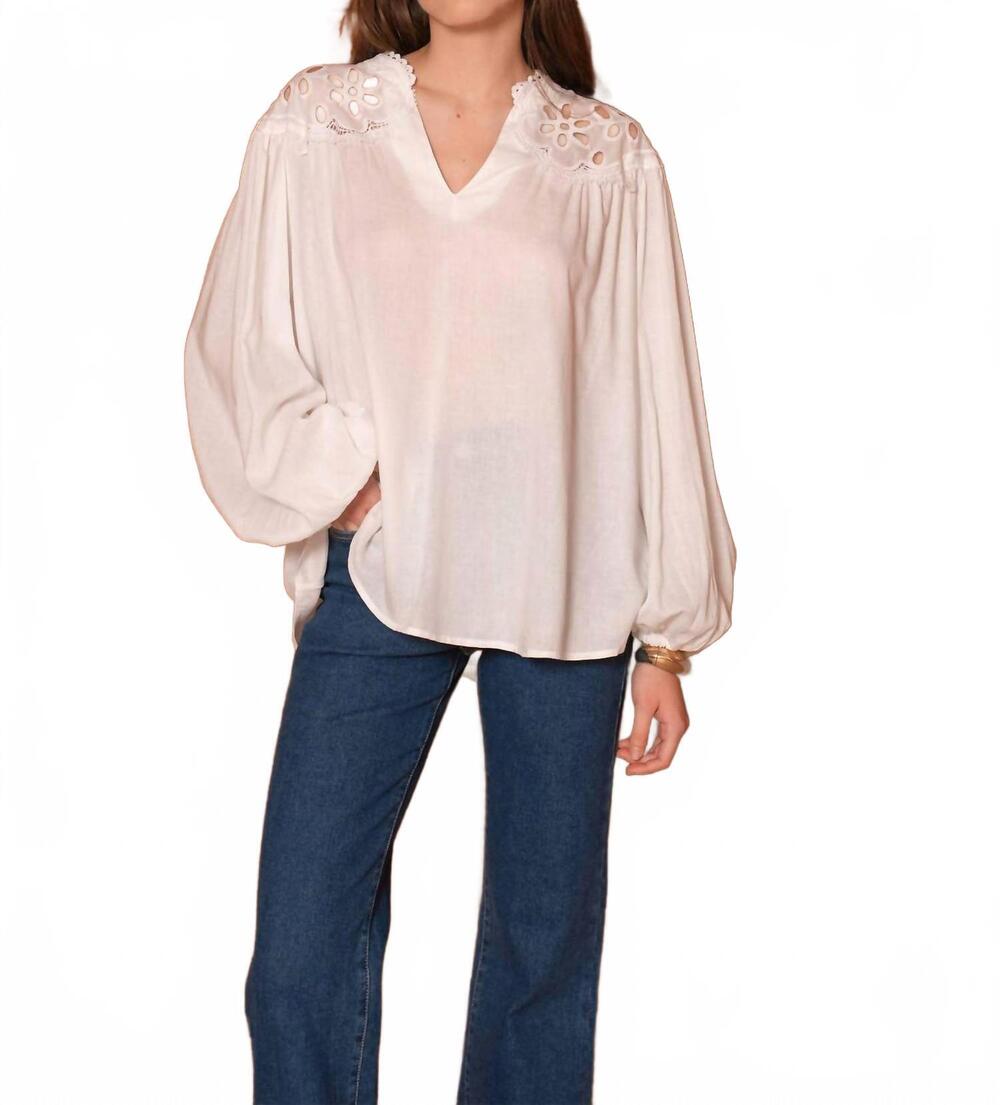 NEW ATTENTIF openwork lace blouse in white